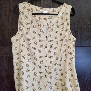 Cute Camel Button Up Sleeveless Shirt
